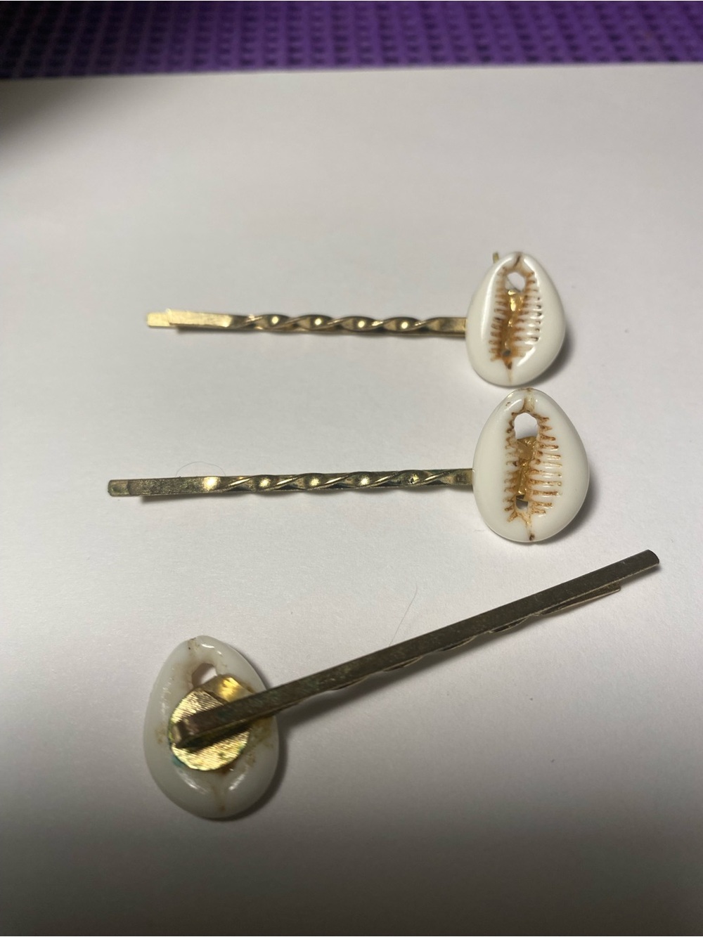 Gold Hair Pins with White Cowrie Shell Charms - Women Hair Accessory